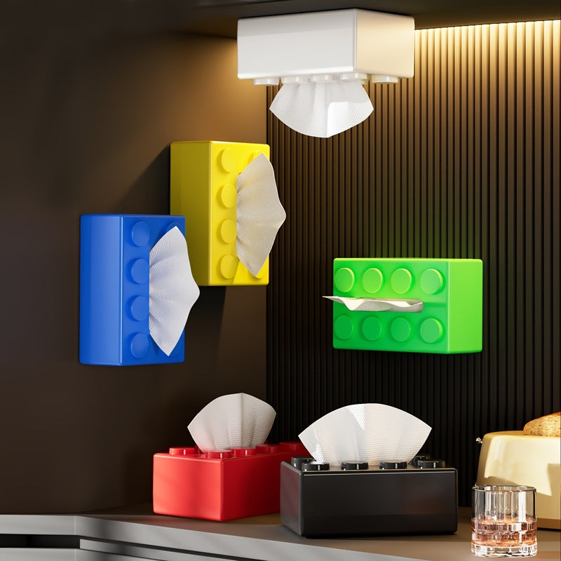 1pc Creative Building Block Design Plastic Tissue Box Holder - Wall-Mounted & Desktop Decorative Tissue Dispenser for Home, Kitchen, Bedroom, Living Room, Dining Room - Home Decor Storage Box
