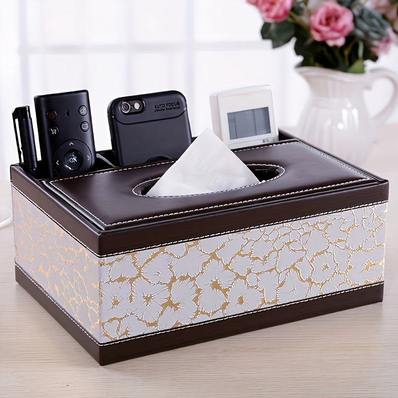 Black Faux Leather Tissue Box with Remote Control Holder & Smartphone Stand – Stylish Storage for Coffee Table, Living Room, and Home Essentials, Cute Tissue Box