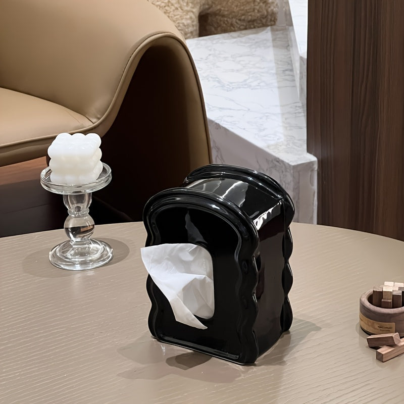 Luxury Wave Mirror and Tissue Box, Ceramic Dual-Use for Living Room, Decorative Statue for Coffee Table and Dining Desk
