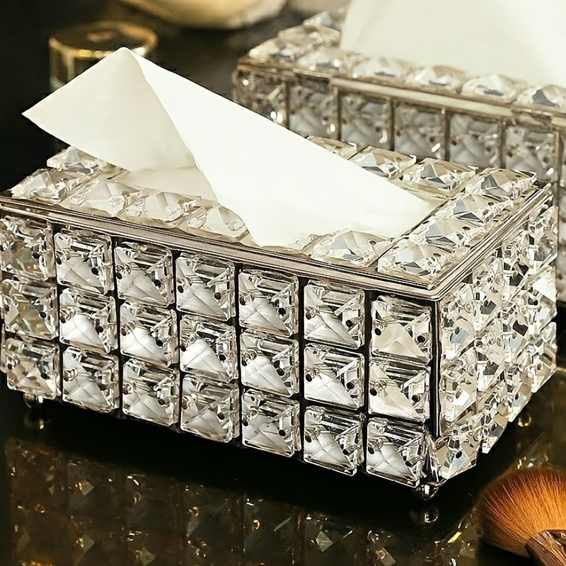 Elegant Crystal-Inspired Acrylic Tissue Box Holder - Square, Freestanding Napkin Dispenser for Bathroom Vanity, Bedside Table & Home Decor