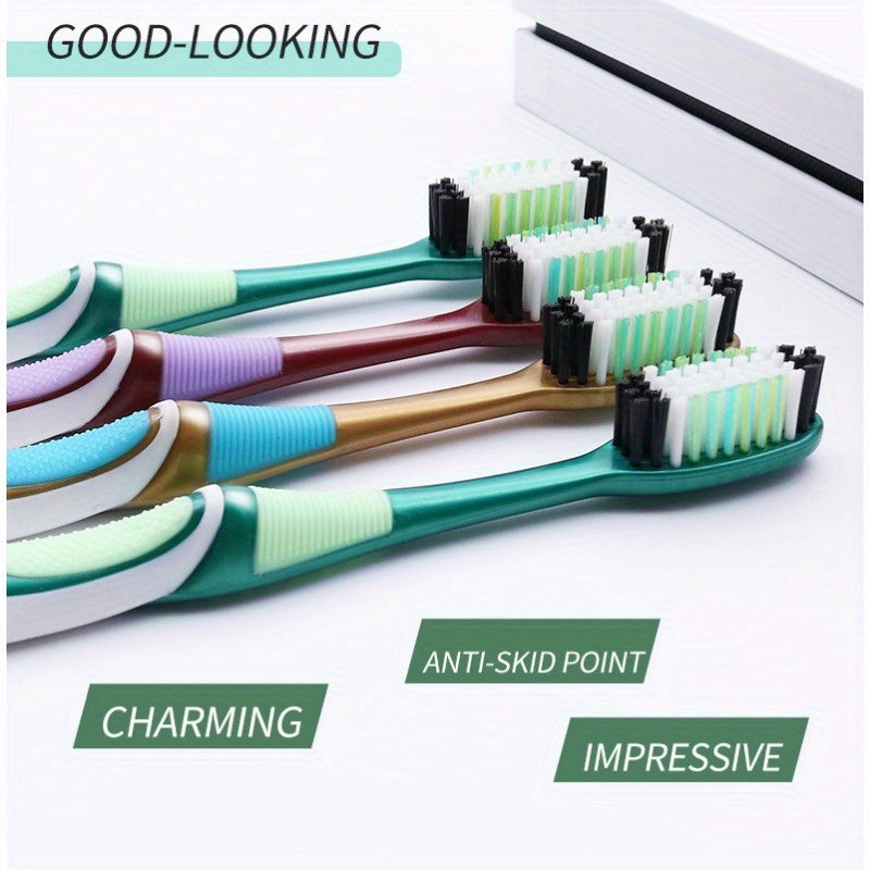 Medium Bristle Hardness 6-Pack Toothbrushes: Large Head, Durable, Adult Oral Care, Multi-Color Family Pack