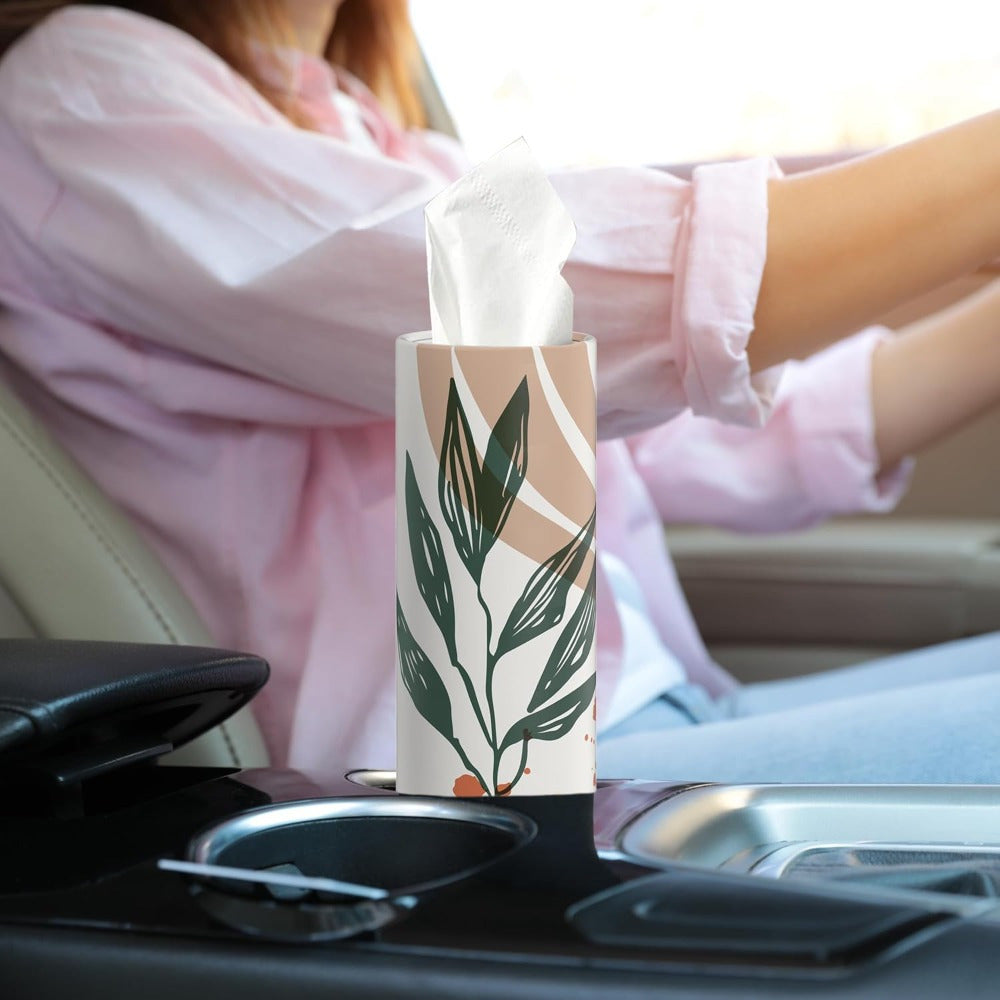 Boho Car Tissue Holder 4pcs Car Tissue Holder with 3-ply Facial Tissues, Round Tissue Boxes for Car Home Bathroom Office, Boho Style Round Tube Car Tissue Box Container