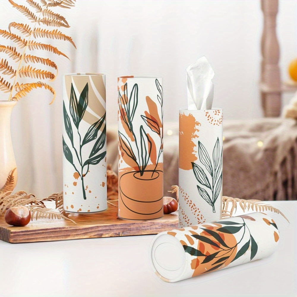 Boho Car Tissue Holder 4pcs Car Tissue Holder with 3-ply Facial Tissues, Round Tissue Boxes for Car Home Bathroom Office, Boho Style Round Tube Car Tissue Box Container