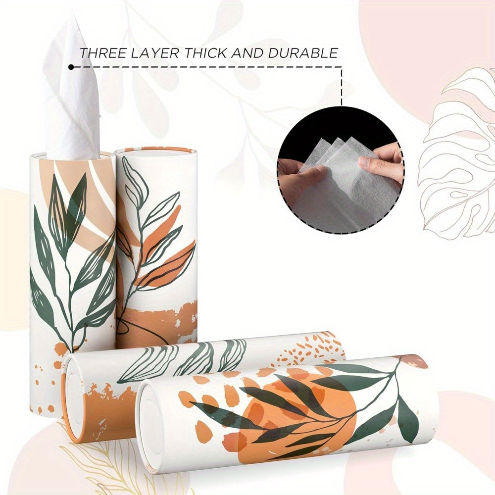 Boho Car Tissue Holder 4pcs Car Tissue Holder with 3-ply Facial Tissues, Round Tissue Boxes for Car Home Bathroom Office, Boho Style Round Tube Car Tissue Box Container