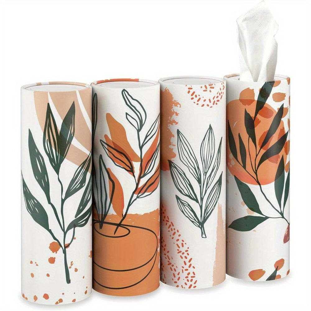 Boho Car Tissue Holder 4pcs Car Tissue Holder with 3-ply Facial Tissues, Round Tissue Boxes for Car Home Bathroom Office, Boho Style Round Tube Car Tissue Box Container