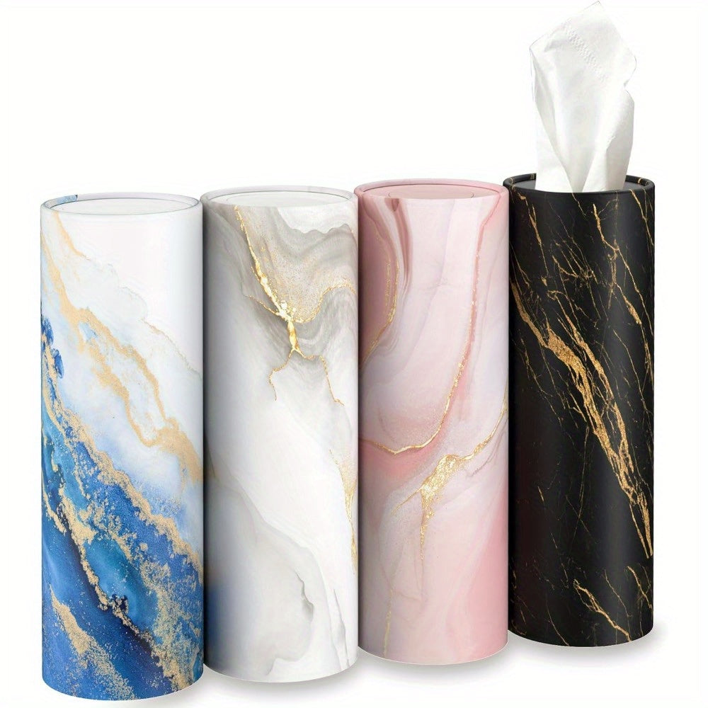 Boho Car Tissue Holder 4pcs Car Tissue Holder with 3-ply Facial Tissues, Round Tissue Boxes for Car Home Bathroom Office, Boho Style Round Tube Car Tissue Box Container
