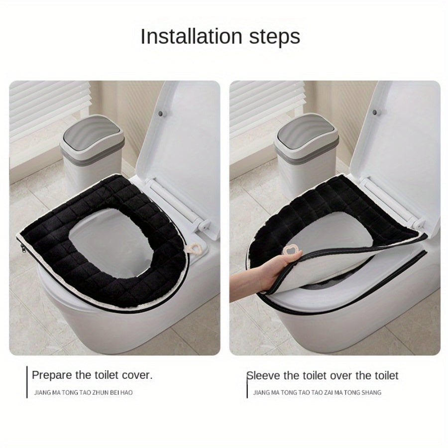 New thickened toilet cover U-shaped rabbit fur toilet mat toilet mat winter toilet seat ring toilet toilet mat, toilet seat zipper toilet cover thickened plush four seasons universal waterproof toilet mat toilet seat ring