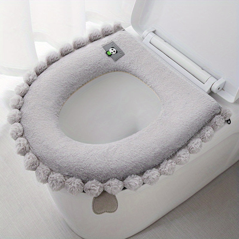 New thickened toilet cover U-shaped rabbit fur toilet mat toilet mat winter toilet seat ring toilet toilet mat, toilet seat zipper toilet cover thickened plush four seasons universal waterproof toilet mat toilet seat ring