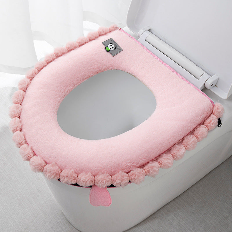 New thickened toilet cover U-shaped rabbit fur toilet mat toilet mat winter toilet seat ring toilet toilet mat, toilet seat zipper toilet cover thickened plush four seasons universal waterproof toilet mat toilet seat ring