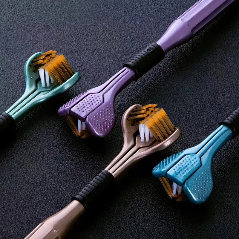 Ergonomic Manual Toothbrush Set with 3 Heads, Golden Vesuvius Bristles, Soft Grip Handle - Nylon Bristle, Adult Dental Care, 4-Piece
