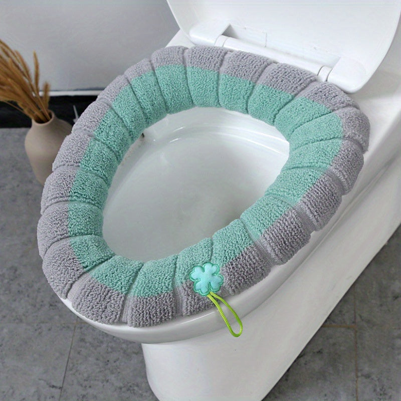 4-Pack Cozy Knitted Toilet Seat Covers, Thickened Washable Polyester Fiber, Non-Slip Bathroom Seat Protector with Drawstring