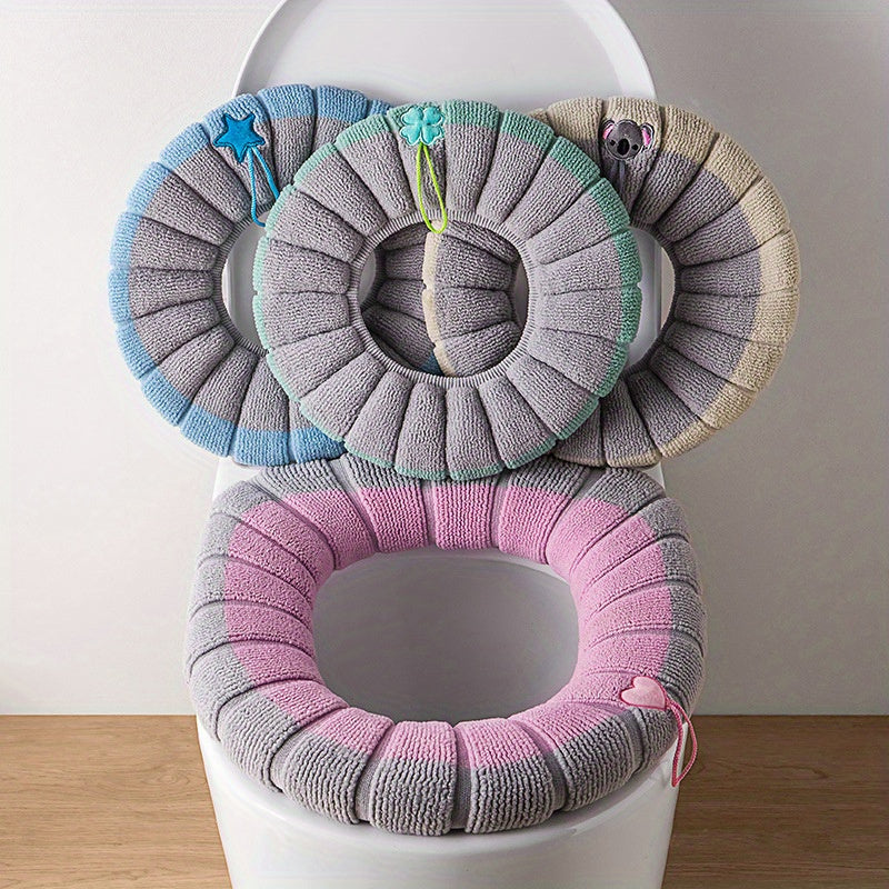 4-Pack Cozy Knitted Toilet Seat Covers, Thickened Washable Polyester Fiber, Non-Slip Bathroom Seat Protector with Drawstring