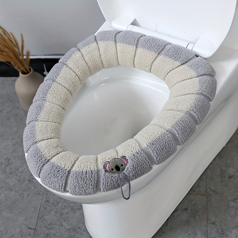 4-Pack Cozy Knitted Toilet Seat Covers, Thickened Washable Polyester Fiber, Non-Slip Bathroom Seat Protector with Drawstring