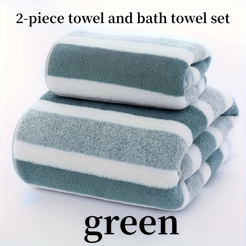Deluxe Striped Towel Set Featuring a Short Hand Towel And a Long Bath Towel - Highly Absorbent, Fast-Drying, And Soft, Perfect for Family Use, Hotels, RV Trips, Outdoor Activities, Spas, And Salons - Comes with One Bath Towel And One Hand Towel.