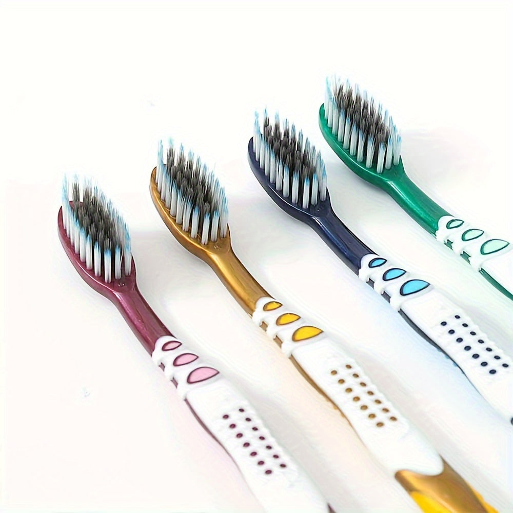 4pcs Soft Nylon Bristle Toothbrushes for Adults – Ultra-Soft, Wide Head, Anti-Slip Handle, Vibrant Color Combinations (Blue, Green, Red, White) – Gentle on Sensitive Teeth & Gums, Daily Oral Hygiene | Stylish Oral Hygiene | Pp+Ptr Handle