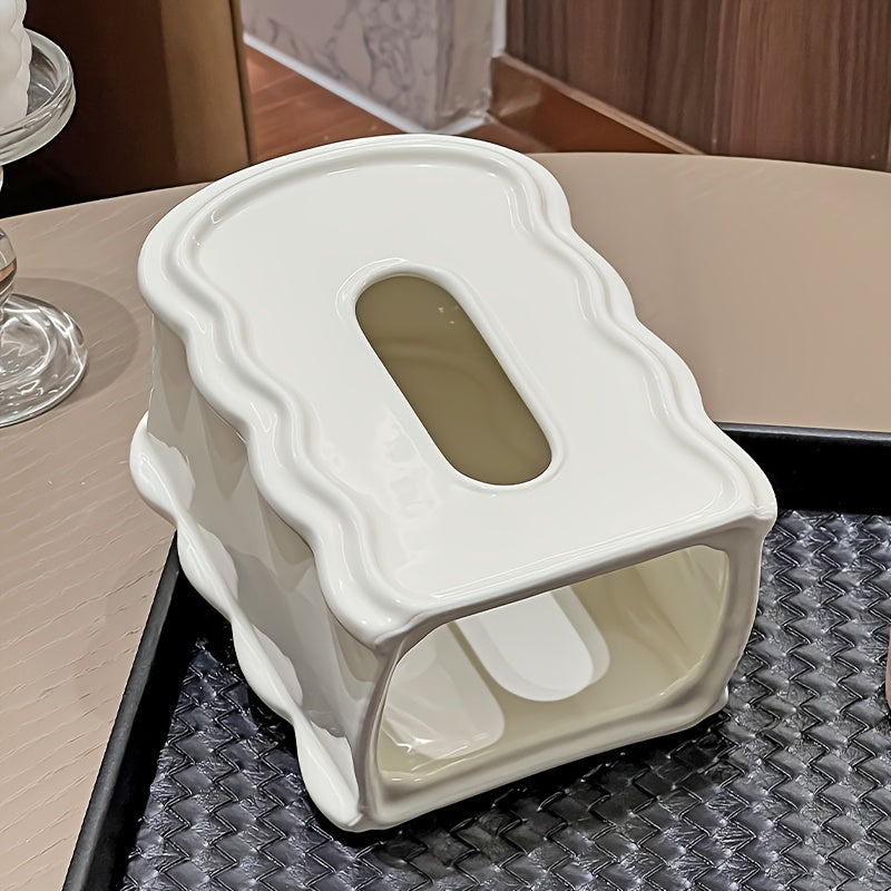 Luxury Wave Mirror and Tissue Box, Ceramic Dual-Use for Living Room, Decorative Statue for Coffee Table and Dining Desk