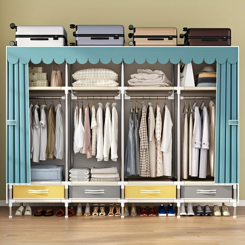 Simple Wardrobe with Drawers, Durable and Durable, Thickened, All-Steel Frame, Cloth Wardrobe, Storage for Rental Houses