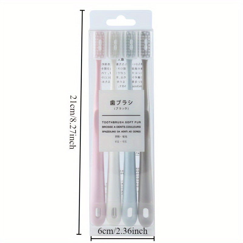 Set of 4 Soft-Bristled Toothbrushes in Japanese Macaron Colors, Complete with Protective Cases - Ideal for Portable And Professional Dental Hygiene for Adults.