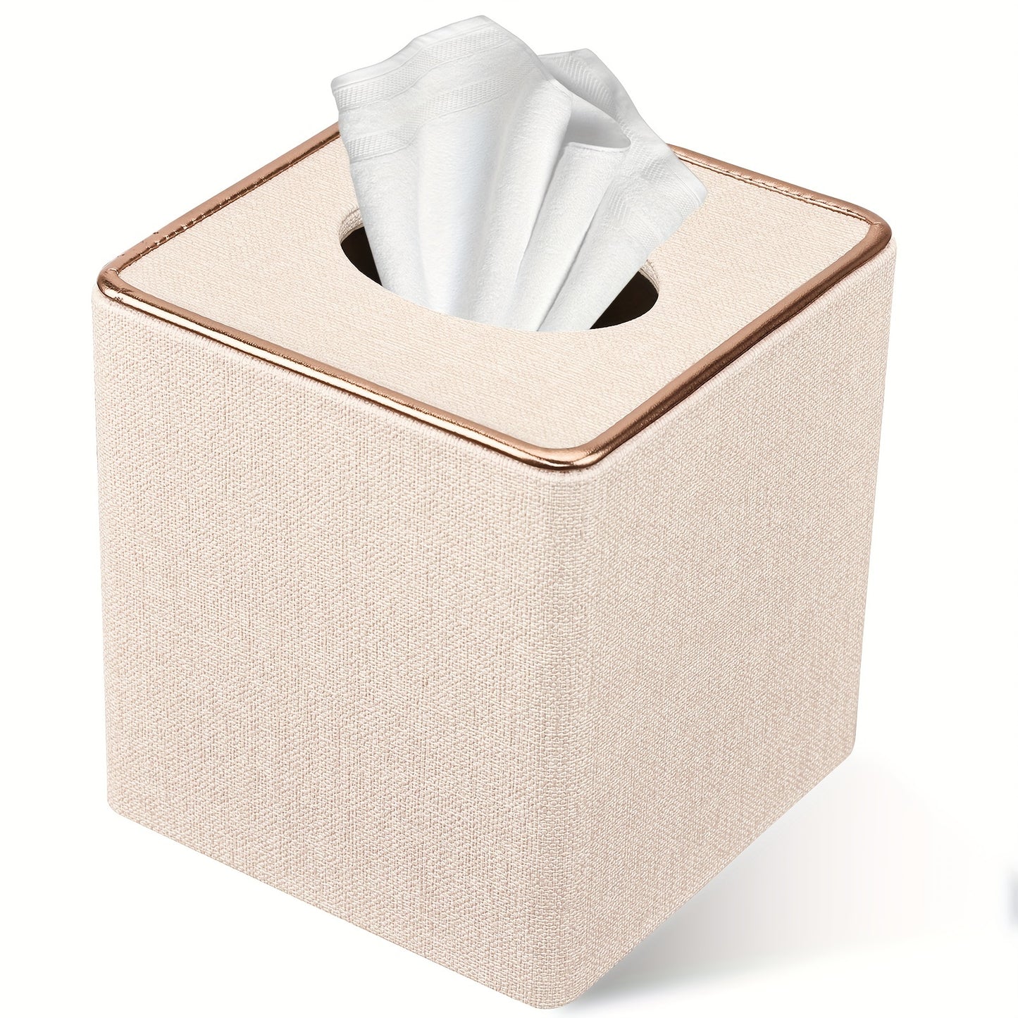 1pc Luxury Golden Edge Square Pearl White Tissue Box Holder - PU Leather Draw Paper Cartridge for Home, Office, and Car - Elegant Design, Easy to Use, and Space-Saving