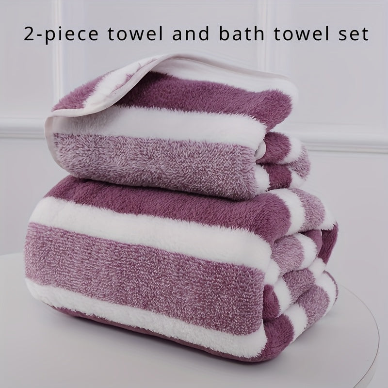 Deluxe Striped Towel Set Featuring a Short Hand Towel And a Long Bath Towel - Highly Absorbent, Fast-Drying, And Soft, Perfect for Family Use, Hotels, RV Trips, Outdoor Activities, Spas, And Salons - Comes with One Bath Towel And One Hand Towel.