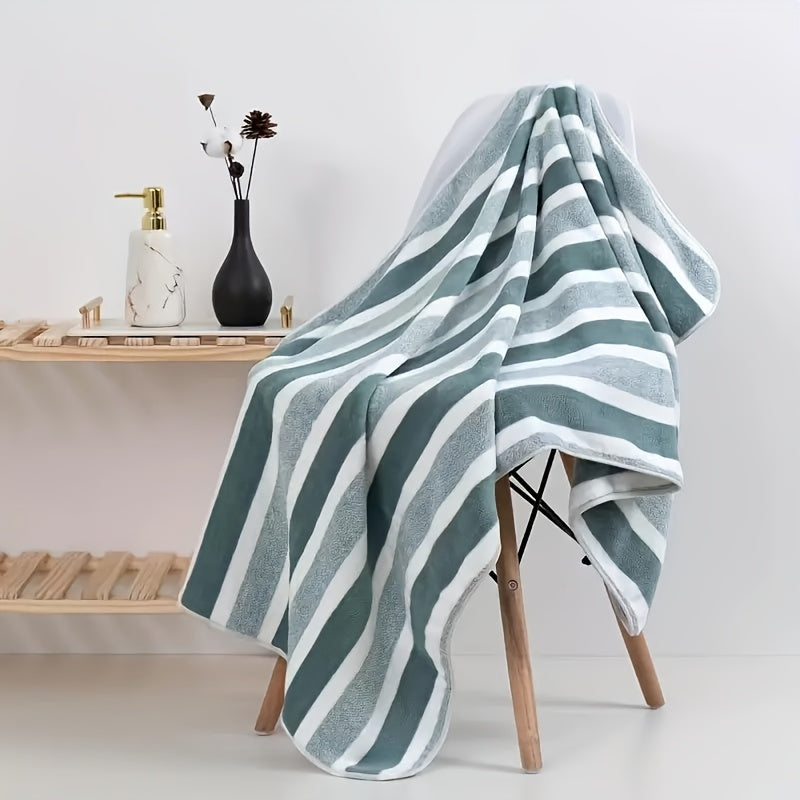 2pcs\u002Fset Ultra-Soft Striped Towel Set | 1 Bath Towel & 1 Hair Towel | Highly Absorbent Polyester | Autumn & Winter Comfort | Home Essentials