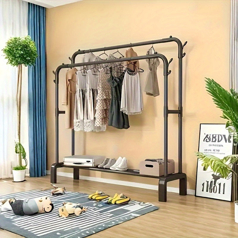 Stainless Steel Closet Organizer 1pc Multifunctional Stainless Steel Clothes Rack - Easy-to-Assemble Wardrobe Organizer with Shoe Storage Shelf, Space-Saving Design