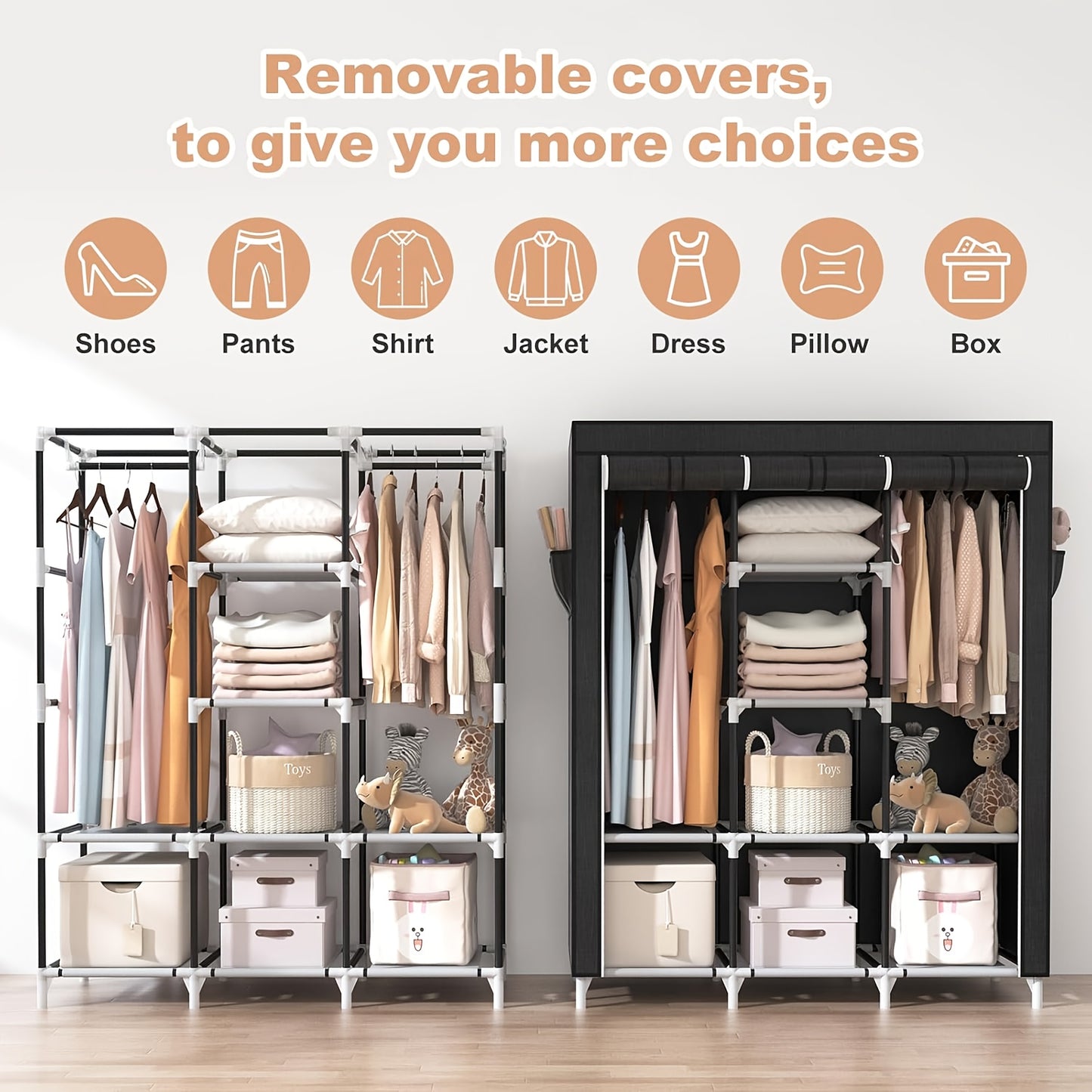 1pc Space-Saving Reinforced Metal Frame Closet Organizer - Easy Assembly, Multi-Compartment Storage for Bedroom & Travel Essentials, Black\u002FGray Options, Modern Compact Wardrobe Solution