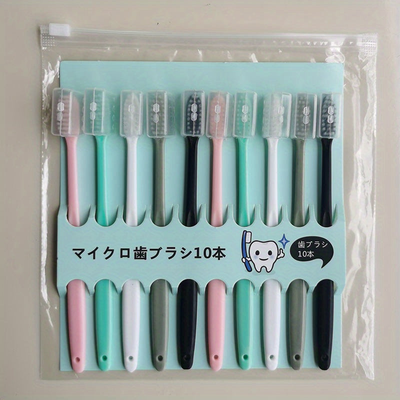 Set of 10 Ultra-Soft Fine Bristle Toothbrushes for Adults, Suitable for Home Use.