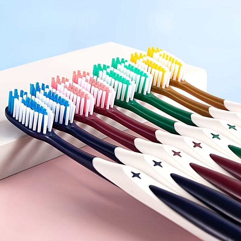 10pcs Multi-Color Adult Hard Bristle Toothbrushes with Large Brush Heads - High-Density Filaments for Effective Smoke & Stain Removal, Individually Wrapped for Hygiene
