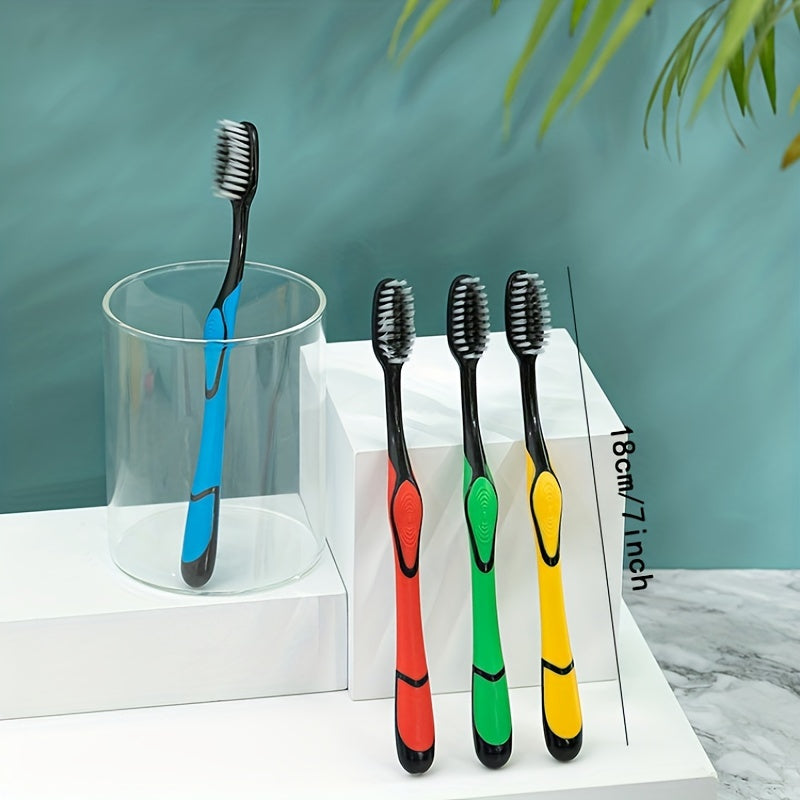 Bamboo Charcoal Toothbrushes, Soft Bristle, Adult Large Head, Firm Bristle, Colorful Ergonomic Handles, Oral Care, With Individual Cases