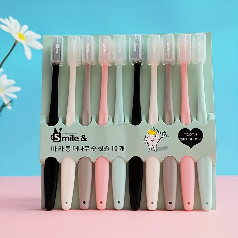 Set of 10 Ultra-Soft Fine Bristle Toothbrushes for Adults, Suitable for Home Use.