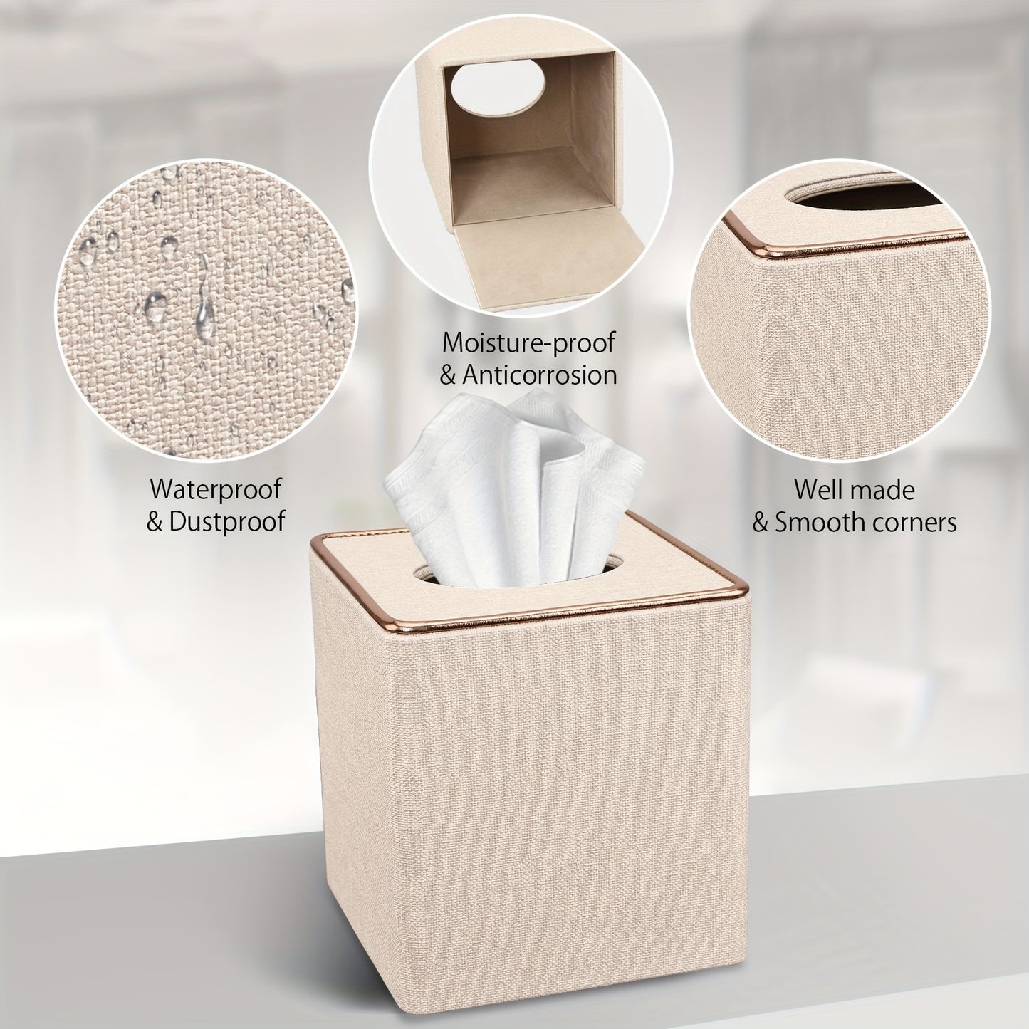 1pc Luxury Golden Edge Square Pearl White Tissue Box Holder - PU Leather Draw Paper Cartridge for Home, Office, and Car - Elegant Design, Easy to Use, and Space-Saving