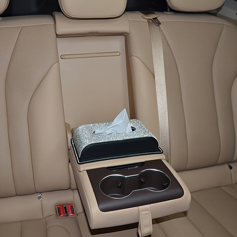 2pcs-Glittering Car Tissue Box Home Use Tissue Box Artificial Diamond Inlay Interior Supplies, Car Dashboard Anti-slip Mat. Kitchen, Office, Bathroom, Desktop, Bedroom Vanity Special Tissue Box