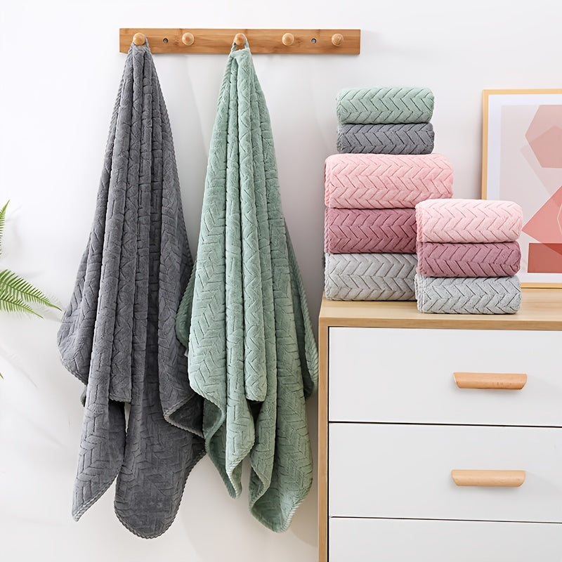 2pcs Bathroom Towel Set, Coral Fleece Plush Bath Towel Set, Quick-Drying, Absorbent, Soft, Household Bath Towel, Suitable for Home, Outing, SPA Use, Bathroom Accessories