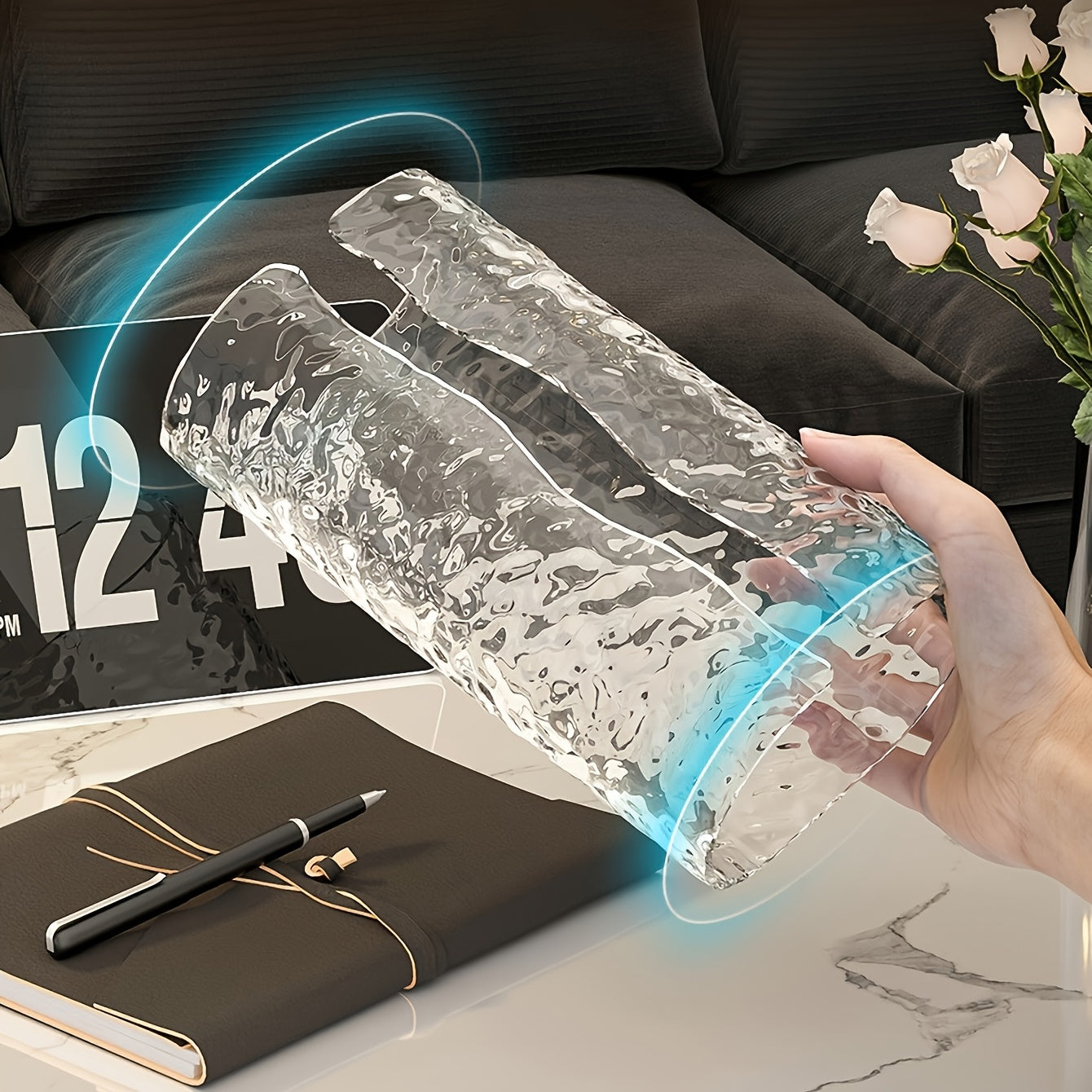 1pc elegant oval corrugated texture tissue box cover, sparkling tissue box, suitable for bathroom, dressing table tissue dispenser, high-end living room desktop decoration, simple and luxurious coffee table tissue storage