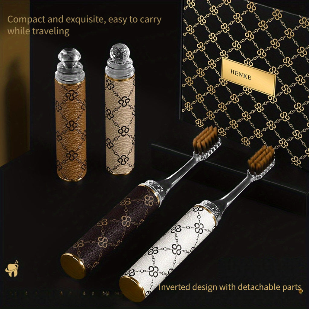4pcs HENEE Luxury Toothbrushes with Textured Handles, Ultra-Soft & Medium Bristles, Wide Head for Better Oral Care, Portable & High-Quality Design, Ideal for Business Travel, Includes Gift Box