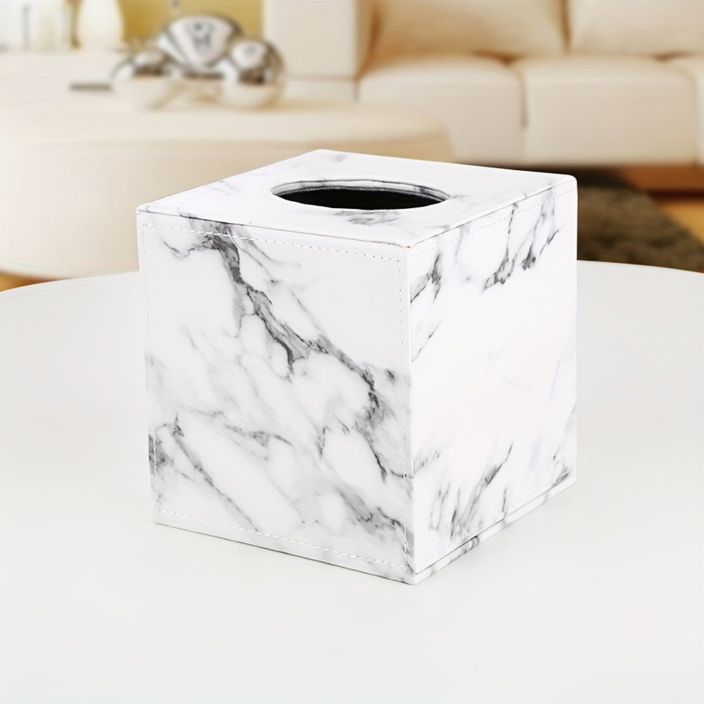 1pc Marble Tissue Box Storage 1pc, Tissue Box, Marble Pattern PU Leather Tissue Box, Home Daily Use Desktop Tissue Storage Box, Suitable For Bedroom, Living Room And Car, Home Decoration, Bathroom Gadgets, Christmas Decorations