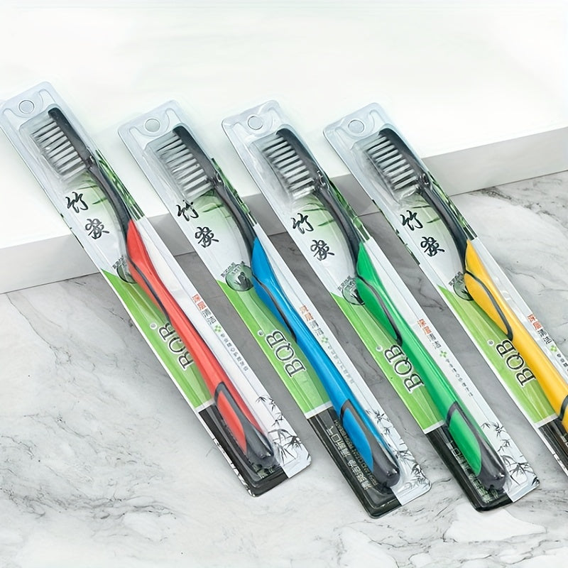 Bamboo Charcoal Toothbrushes, Soft Bristle, Adult Large Head, Firm Bristle, Colorful Ergonomic Handles, Oral Care, With Individual Cases
