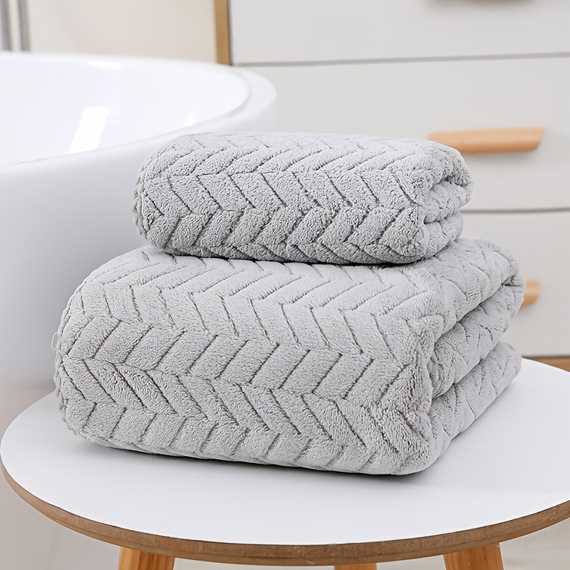 2pcs Bathroom Towel Set, Coral Fleece Plush Bath Towel Set, Quick-Drying, Absorbent, Soft, Household Bath Towel, Suitable for Home, Outing, SPA Use, Bathroom Accessories