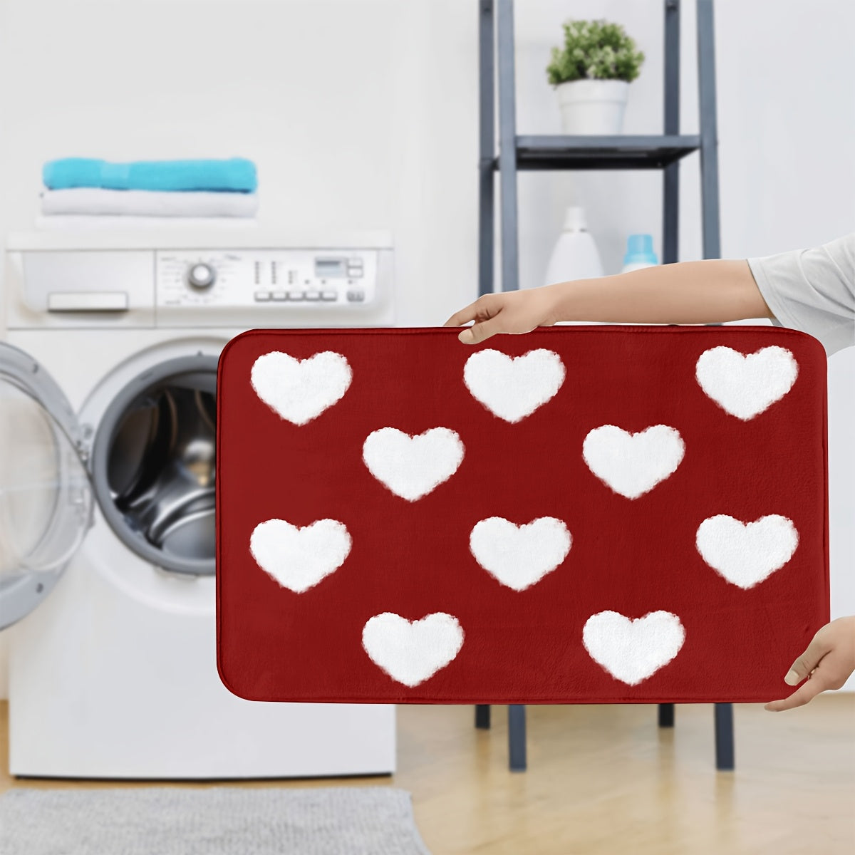 3pcs Valentine'S Day Bathroom Mat Set - Non-Slip, Machine Washable, Knit Polyester Bath Rug, Contour Mat, and Toilet Lid Cover - 550gsm, 1.2cm Thick, Rectangle Home Decor