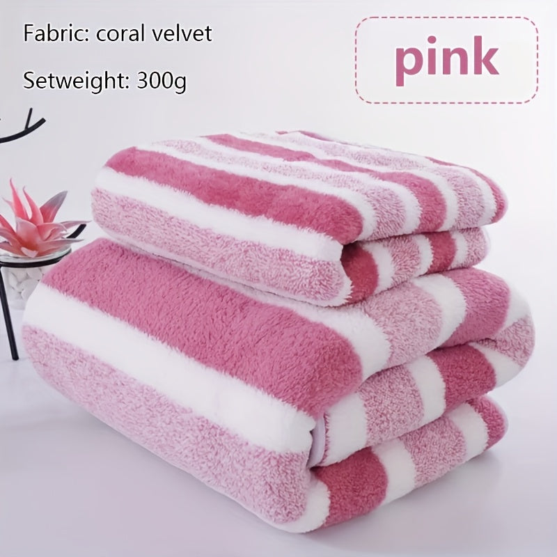 2pcs Striped Luxury Bath Towel Set, Super Soft, Quick Dry, Unscented, Super Absorbent, Gentle on Skin, Fashionable Multi-color Design, for Home and Spa Use, Relaxed-textured-hair, Normal Hair