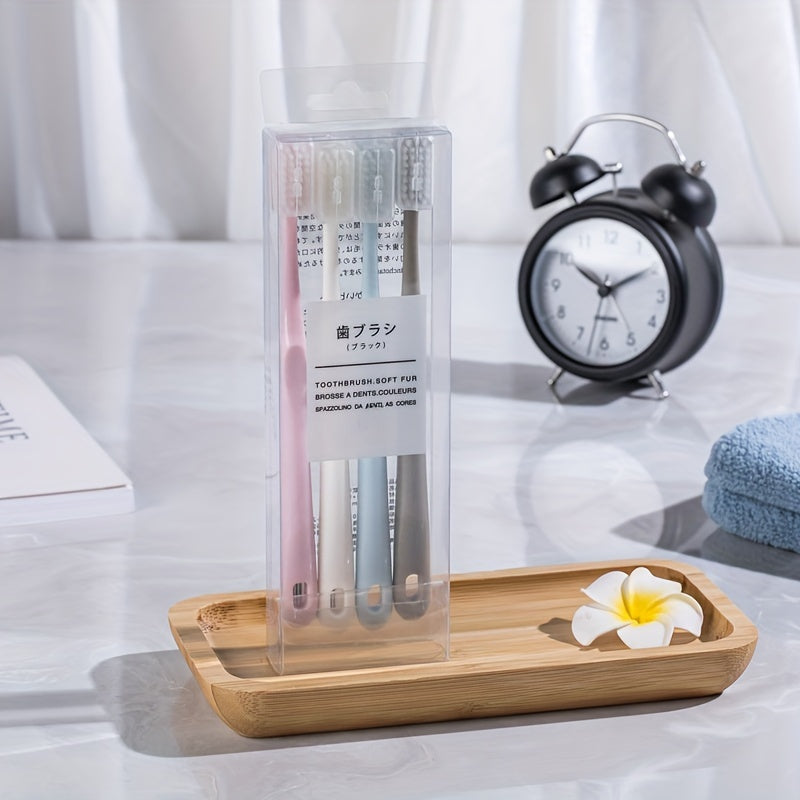 Set of 4 Soft-Bristled Toothbrushes in Japanese Macaron Colors, Complete with Protective Cases - Ideal for Portable And Professional Dental Hygiene for Adults.