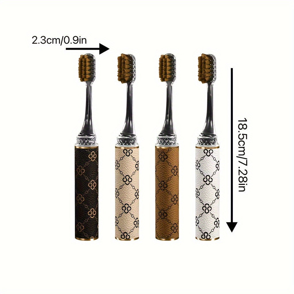 4pcs HENEE Luxury Toothbrushes with Textured Handles, Ultra-Soft & Medium Bristles, Wide Head for Better Oral Care, Portable & High-Quality Design, Ideal for Business Travel, Includes Gift Box