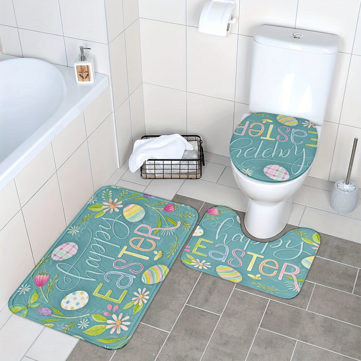 3pcs Set Print Bathroom Rugs and Mats,Anti-slip Bathroom Mats,Soft Machine Washable Bath Mats for Bathroom Floor Carpet,Absorbent Shower Rug with U-Shaped Contour Rug Toilet Lid Rugs,Bathroom Decor,Bathroom Accessories