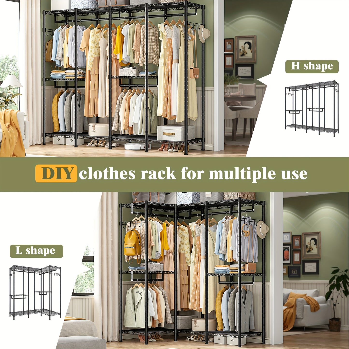 Heavy Duty Metal Rack Heavy Duty 910LBS Metal Clothes Rack - Freestanding Wardrobe Closet Rack - 75\
