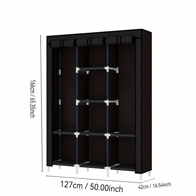 1pc Space-Saving Reinforced Metal Frame Closet Organizer - Easy Assembly, Multi-Compartment Storage for Bedroom & Travel Essentials, Black\u002FGray Options, Modern Compact Wardrobe Solution