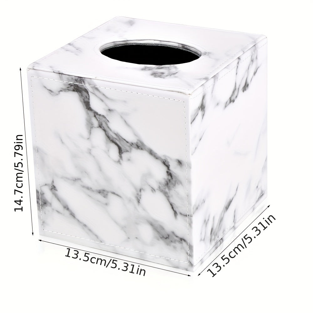 1pc Marble Tissue Box Storage 1pc, Tissue Box, Marble Pattern PU Leather Tissue Box, Home Daily Use Desktop Tissue Storage Box, Suitable For Bedroom, Living Room And Car, Home Decoration, Bathroom Gadgets, Christmas Decorations
