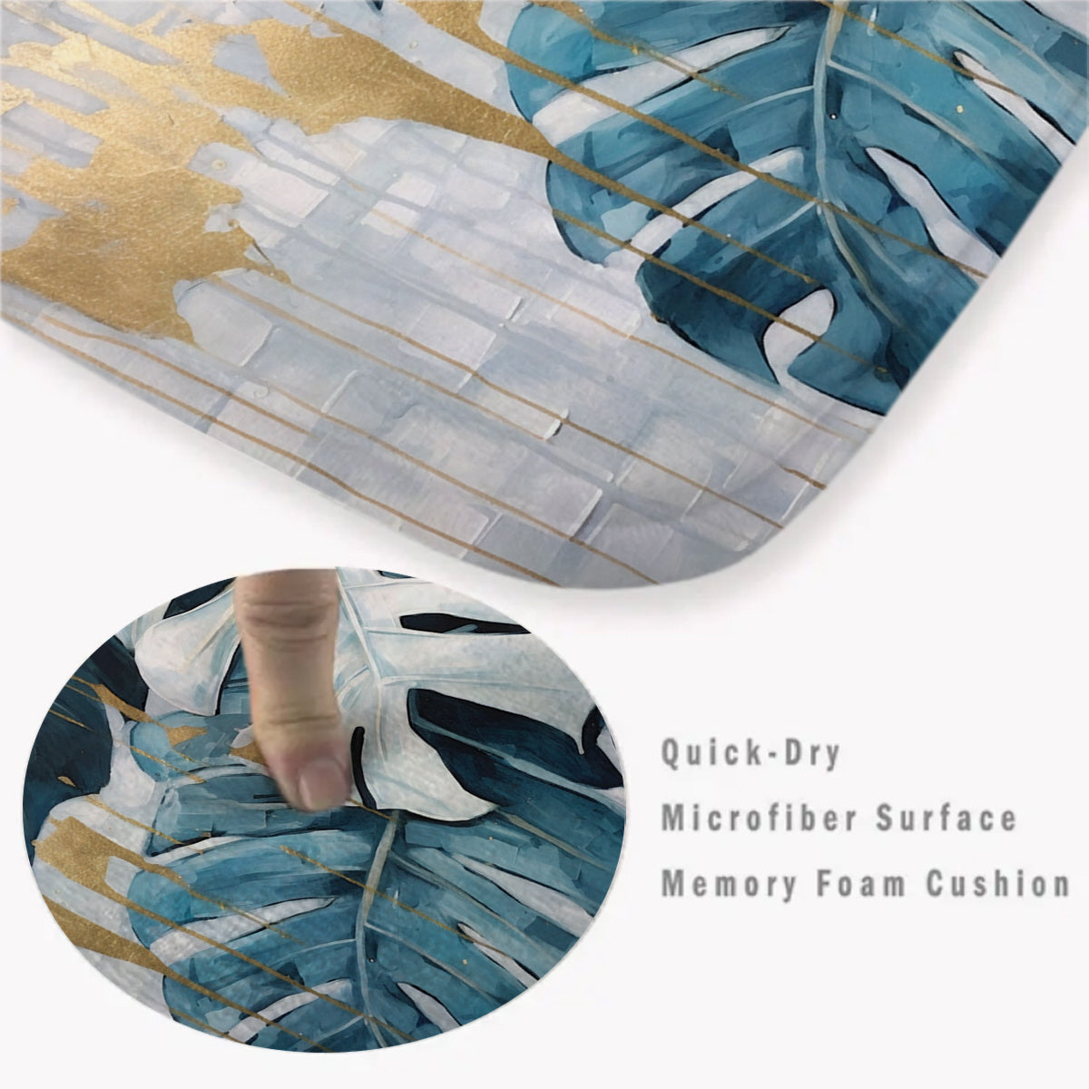 3pcs Blue And White Turtle Back Leaf Pattern Bathroom Mat Set with Toilet Seat Cover And U-Shaped Foot Pad.