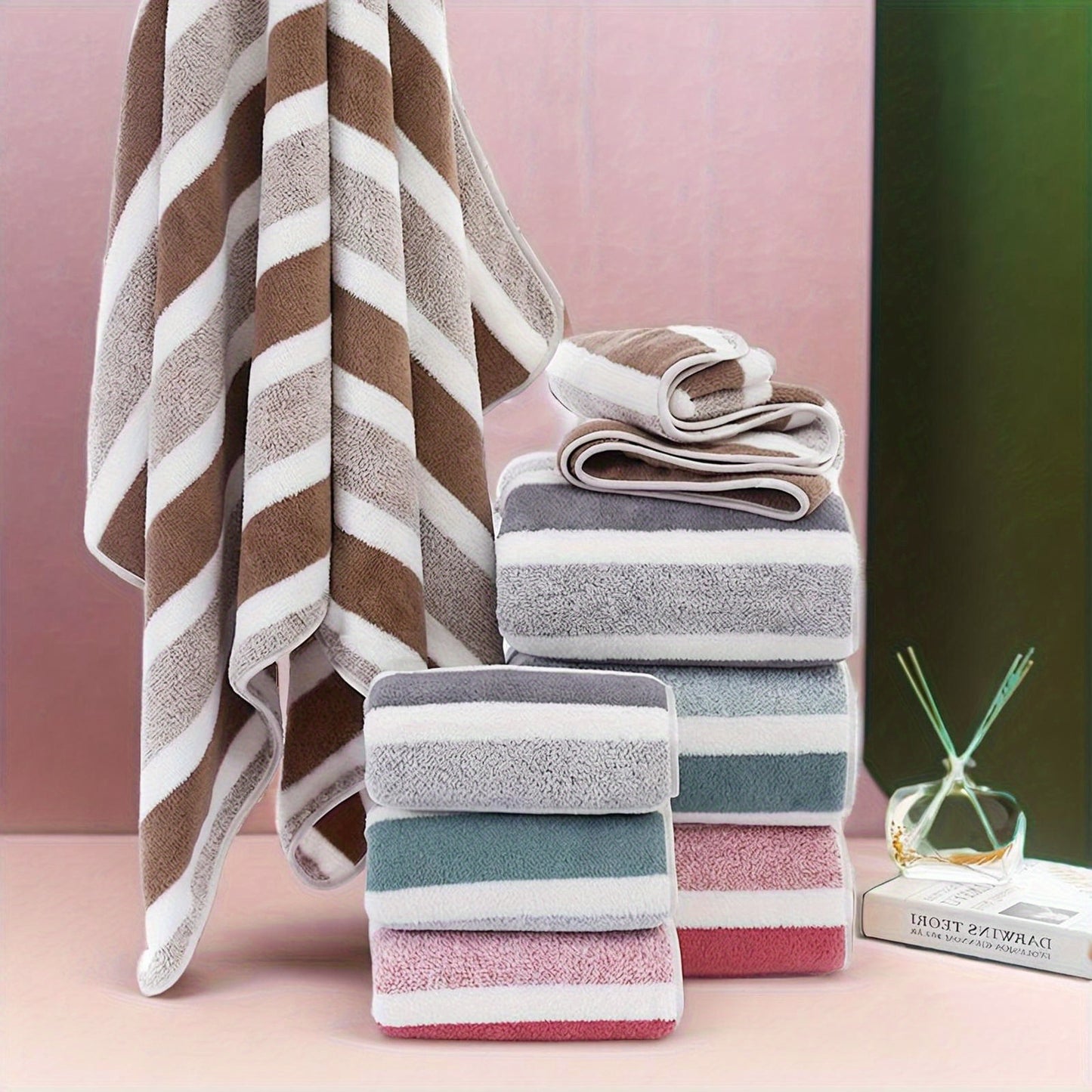 2pcs Luxurious SoftTouch Striped Bath Towel Set - Ultra-Absorbent, Quick-Dry & Gentle on Skin for Ultimate Comfort - Ideal for Home Decor, Beauty Salons & Spa Experience