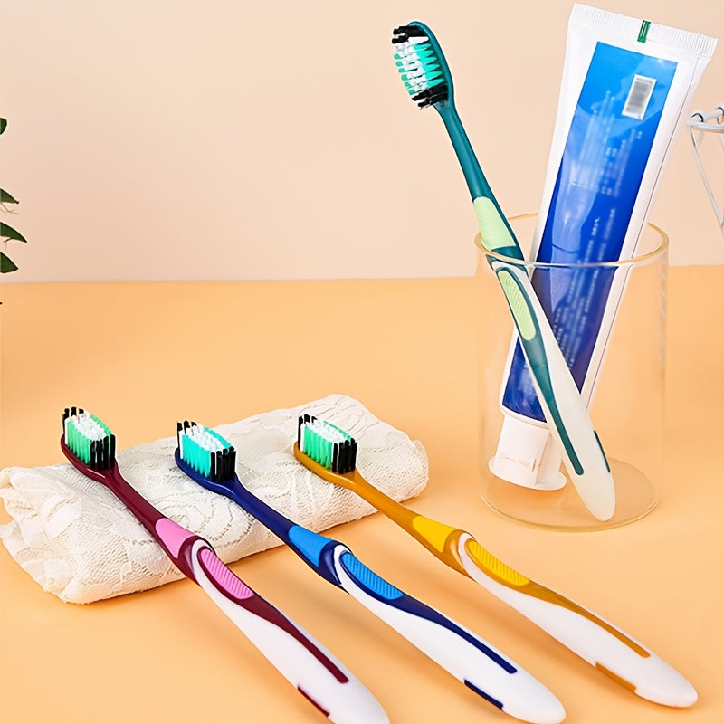 4-Pack Colorful Hard Bristle Toothbrushes, Full-Size Head, Polypropylene, Unscented, Unisex-Adult, Family Set, Independent Packaging, Efficient Oral Care